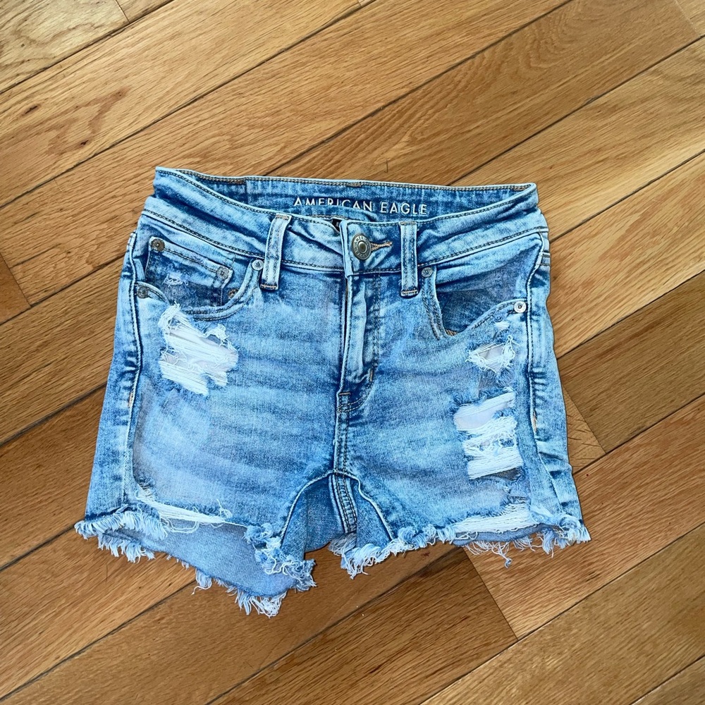 American Eagle (Next Level Stretch) Blue Distressed Denim Shorts